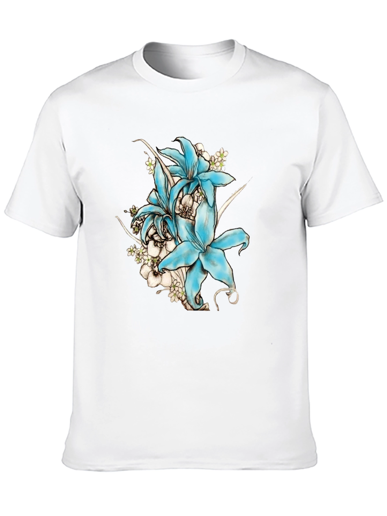 Floral Lily Graphic Print T-Shirt - Black