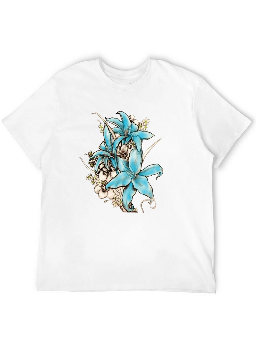 Floral Lily Graphic Print T-Shirt - Black