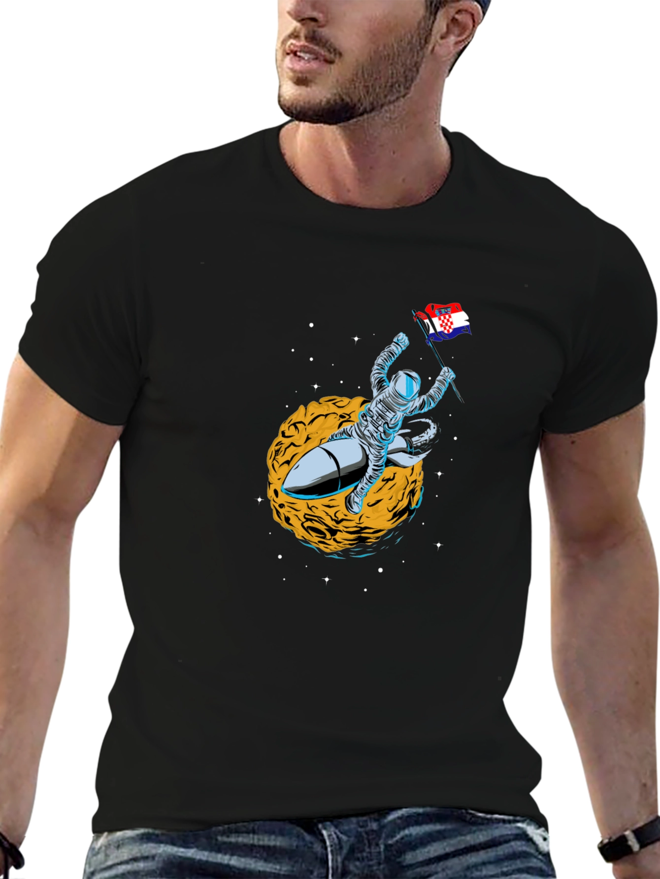 Astronaut Rocket Croatian Flag T-Shirt