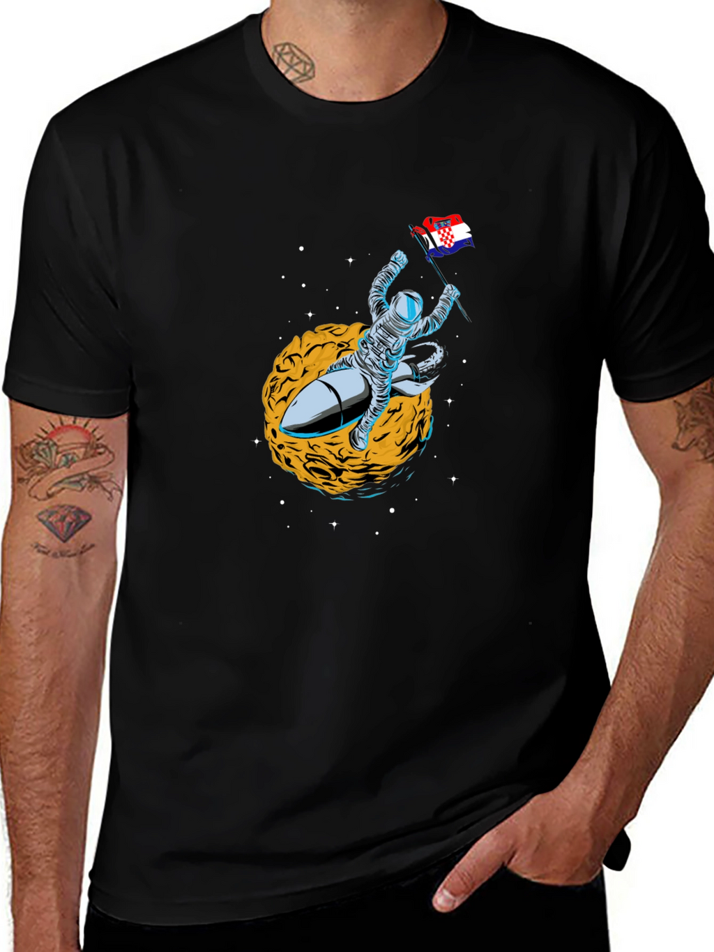 Astronaut Rocket Croatian Flag T-Shirt