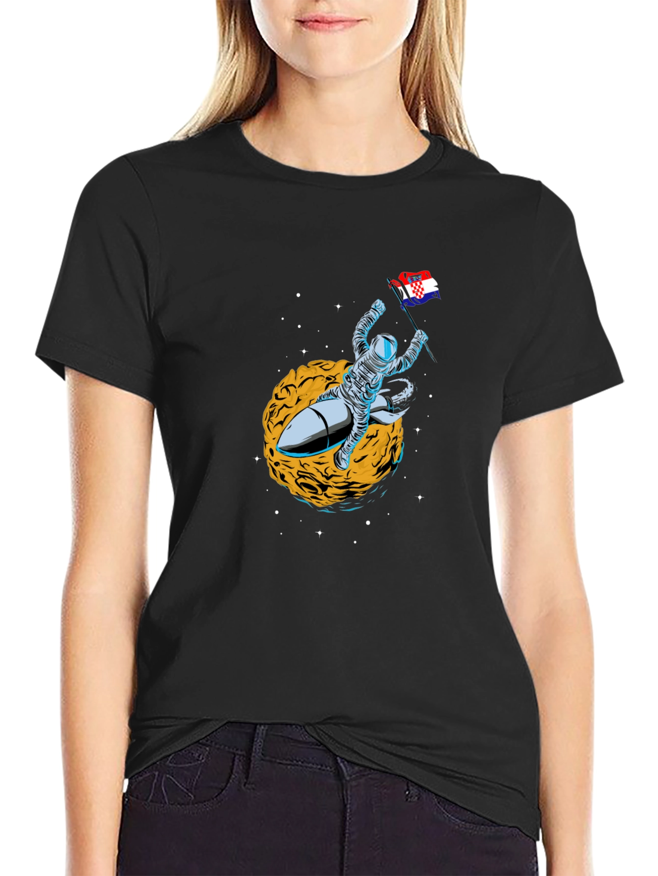Astronaut Rocket Croatian Flag T-Shirt