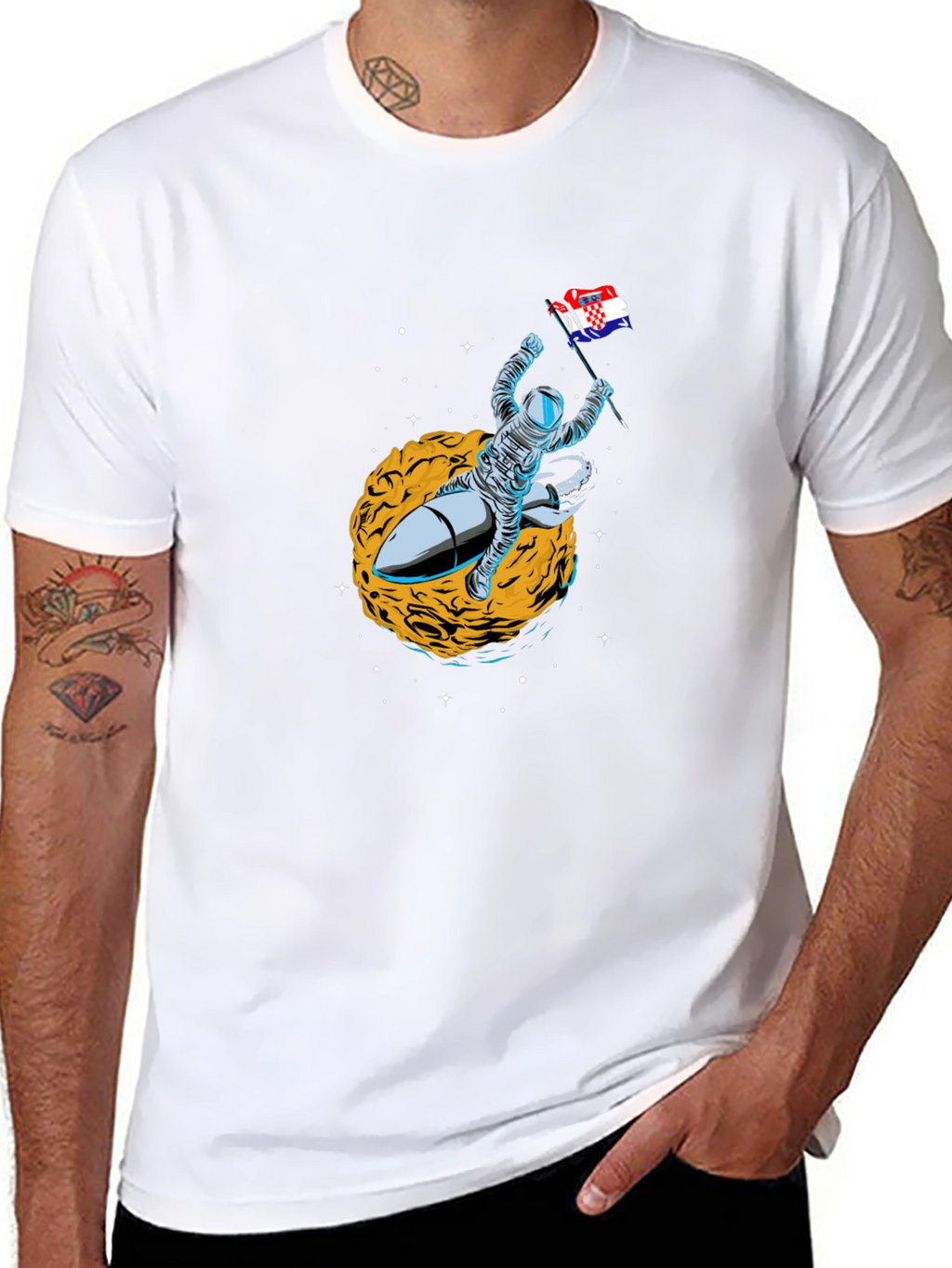 Astronaut Rocket Croatian Flag T-Shirt