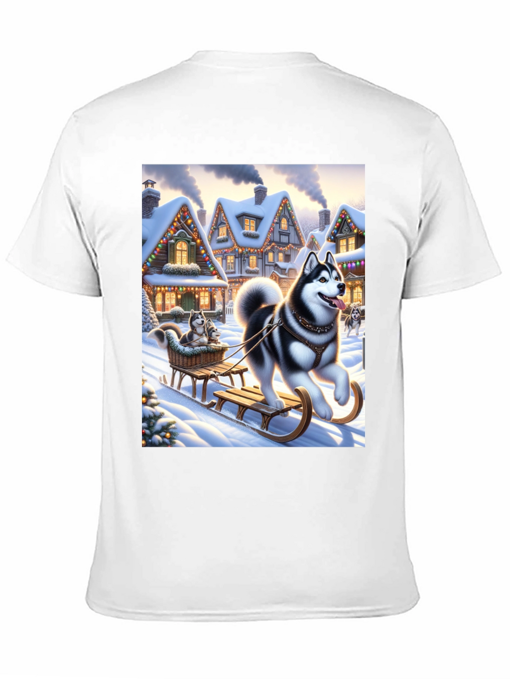 Festive Husky Sleigh Ride Graphic Tee