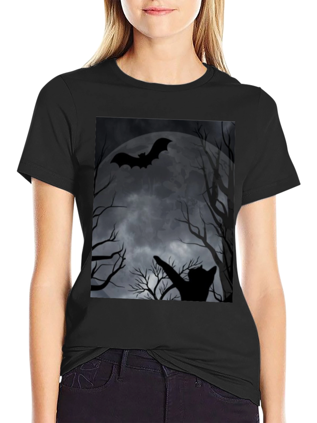 Halloween Cat & Bat T-Shirt