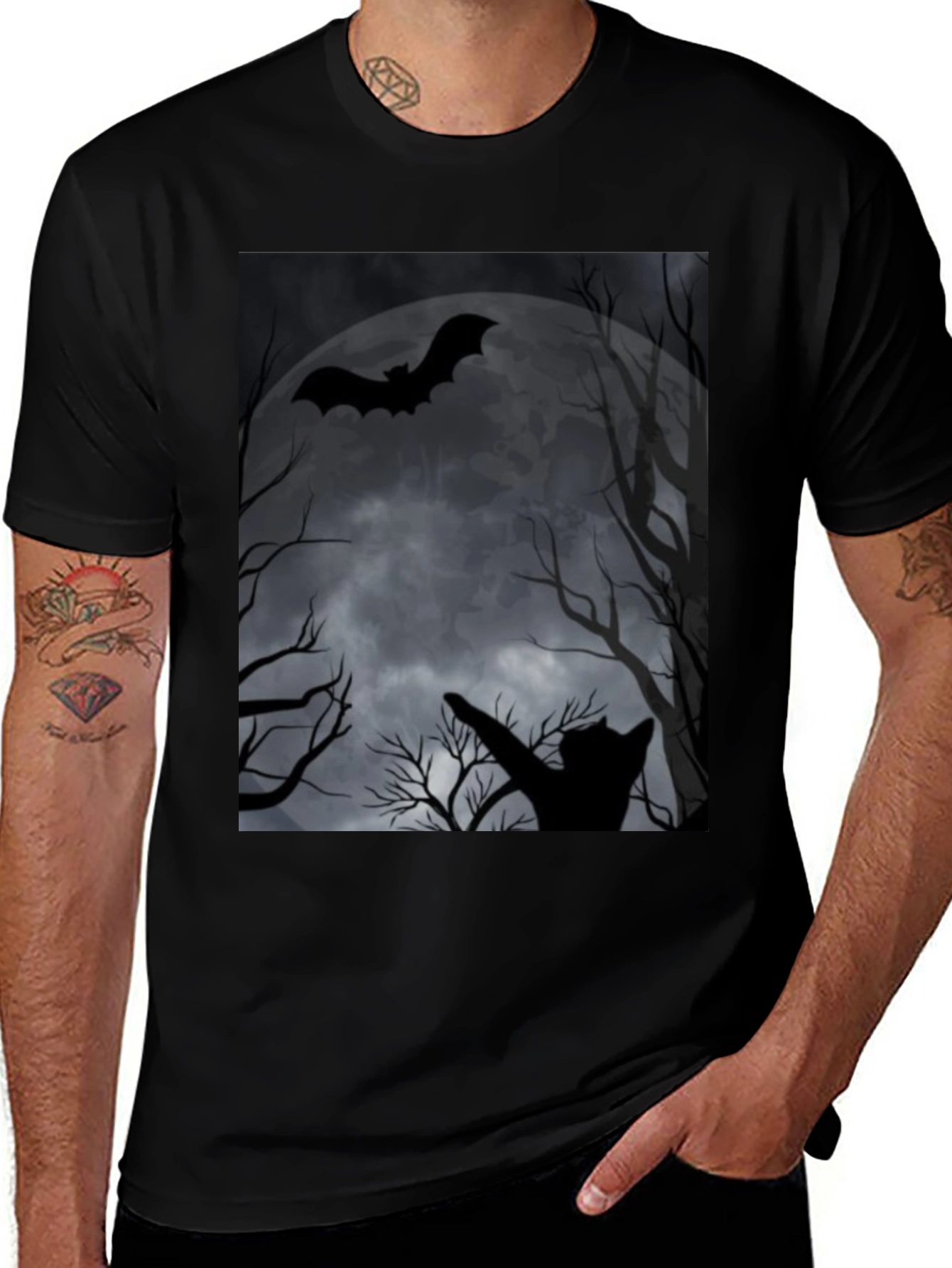 Halloween Cat & Bat T-Shirt