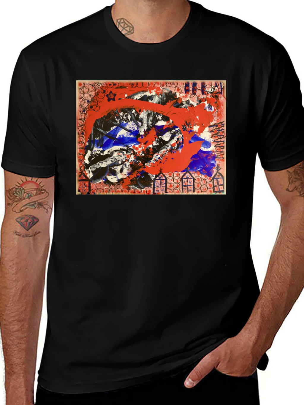 Abstract Art Graphic Tee - Mens Black T-Shirt