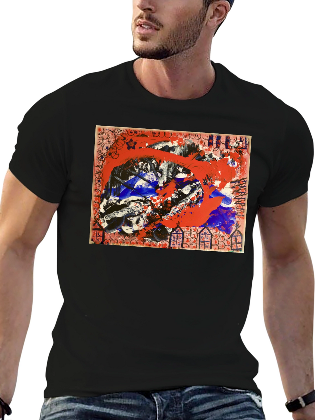 Abstract Art Graphic Tee - Mens Black T-Shirt