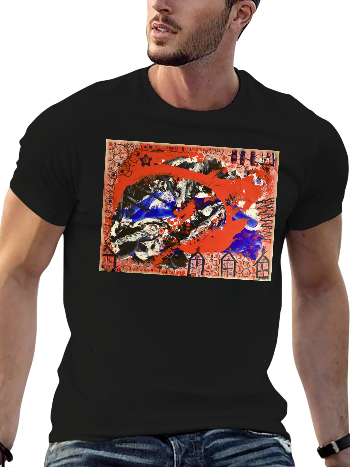 Abstract Art Graphic Tee - Mens Black T-Shirt