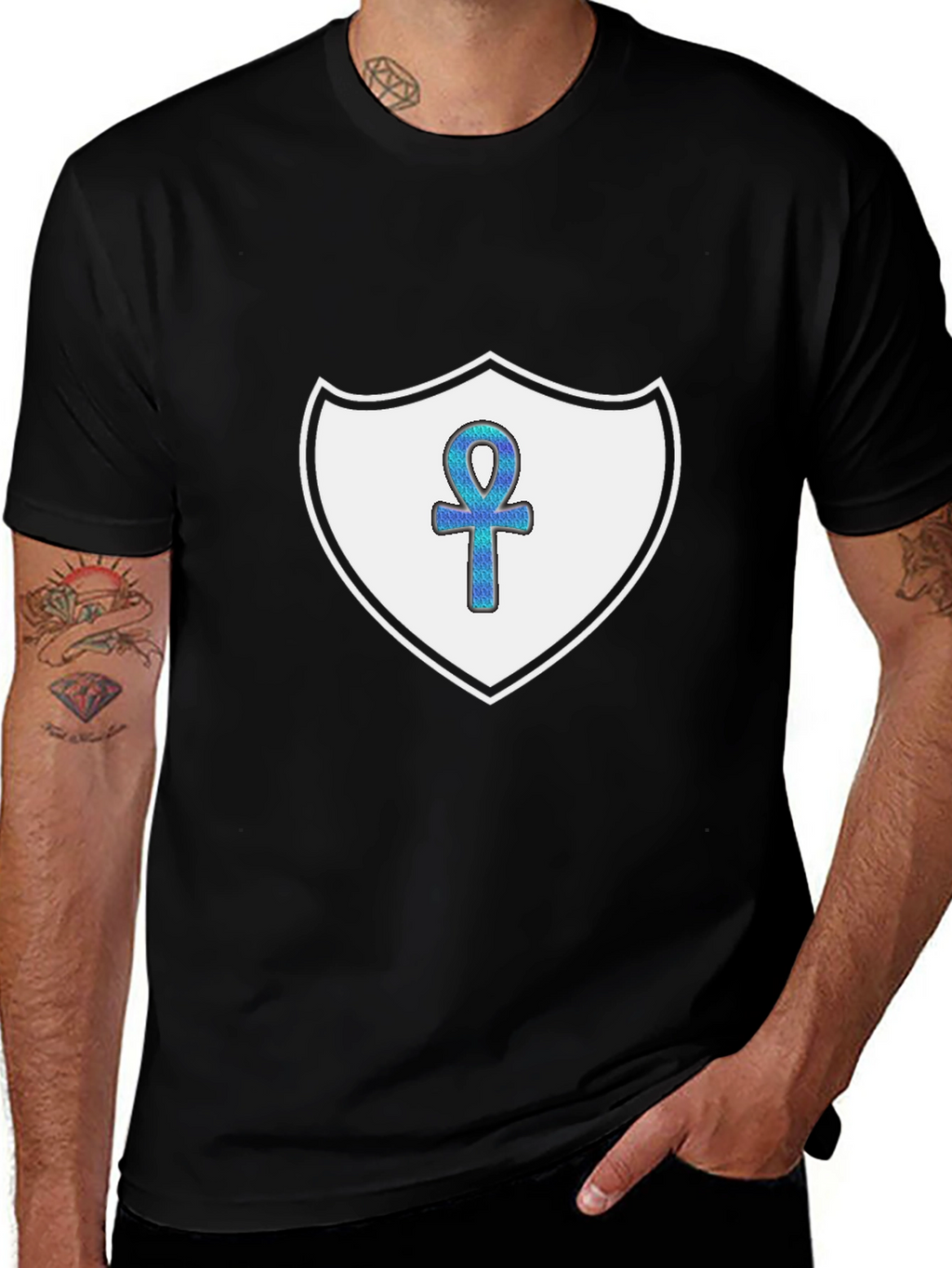 Ankh Shield Graphic T-Shirt - Black