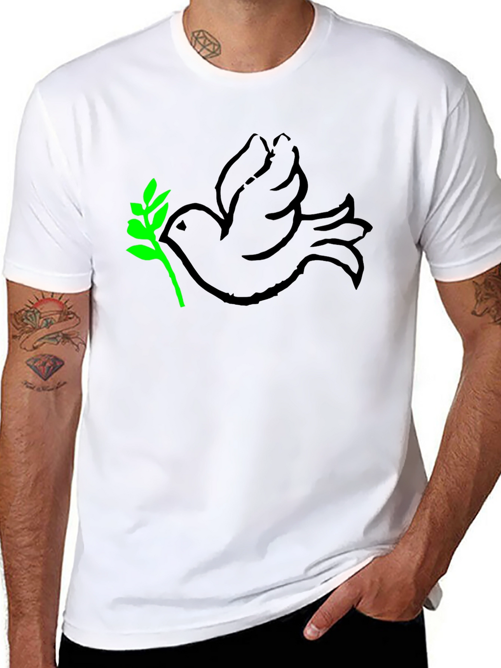 Peace Dove T-Shirt - Black with Green Branch