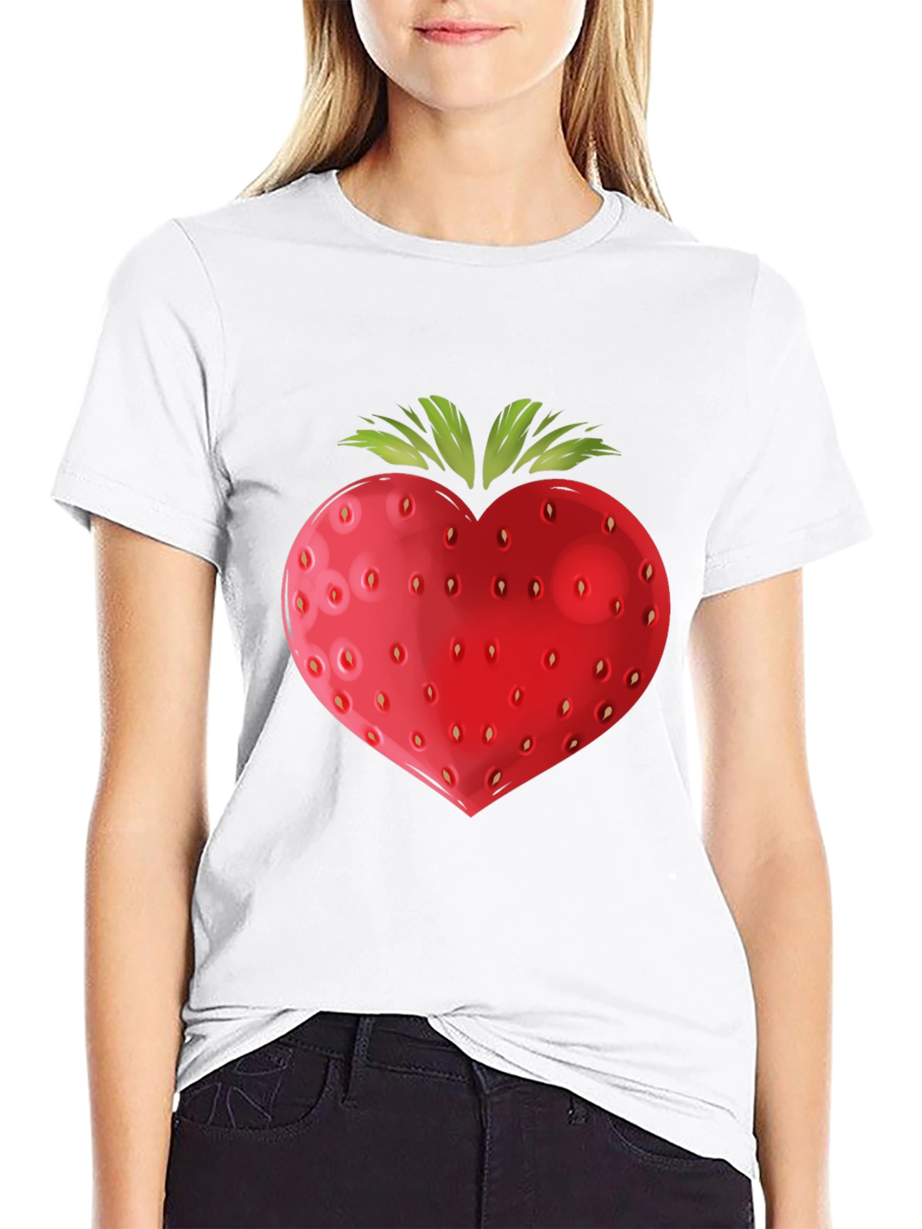 Strawberry Heart Graphic Black T-Shirt