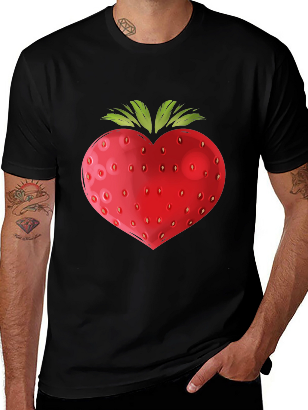 Strawberry Heart Graphic Black T-Shirt