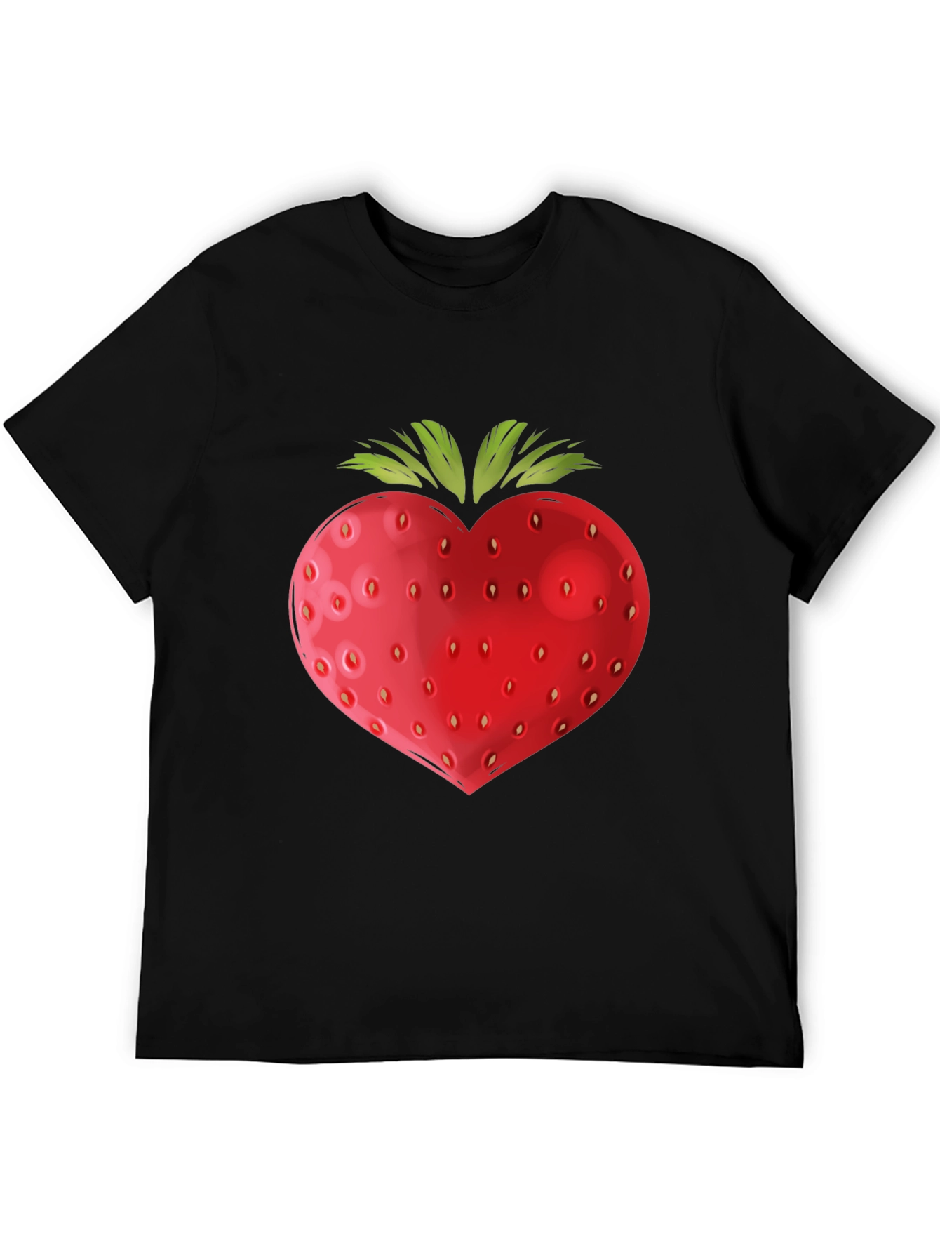 Strawberry Heart Graphic Black T-Shirt