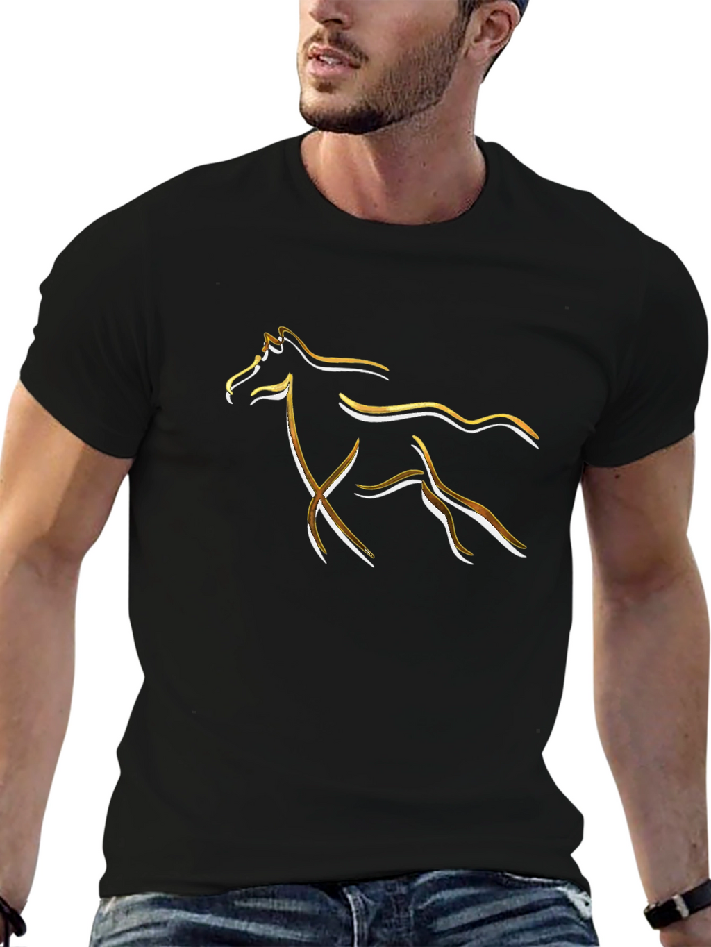 Abstract Horse Graphic Tee - Stylish Black T-Shirt