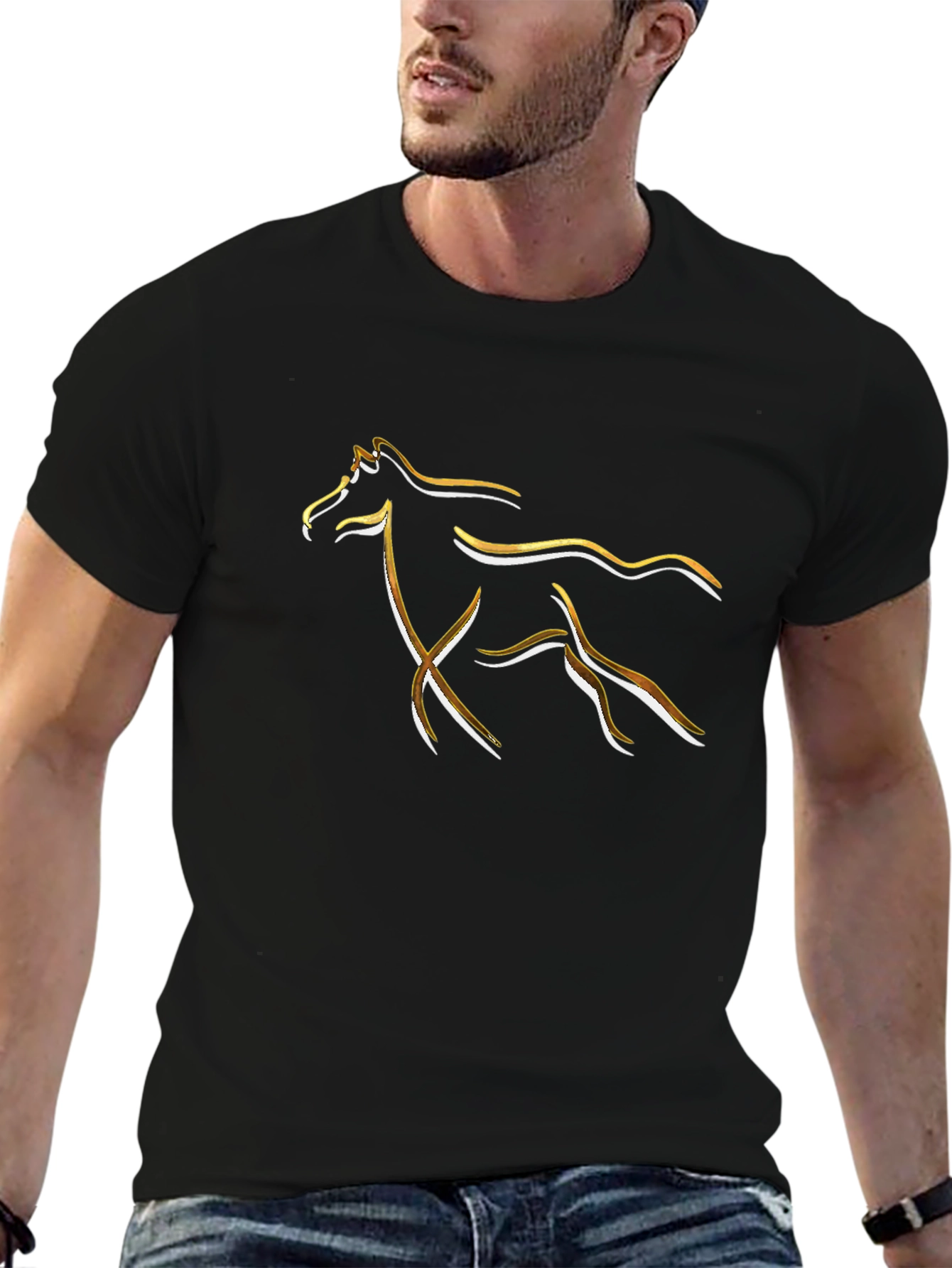 Abstract Horse Graphic Tee - Stylish Black T-Shirt