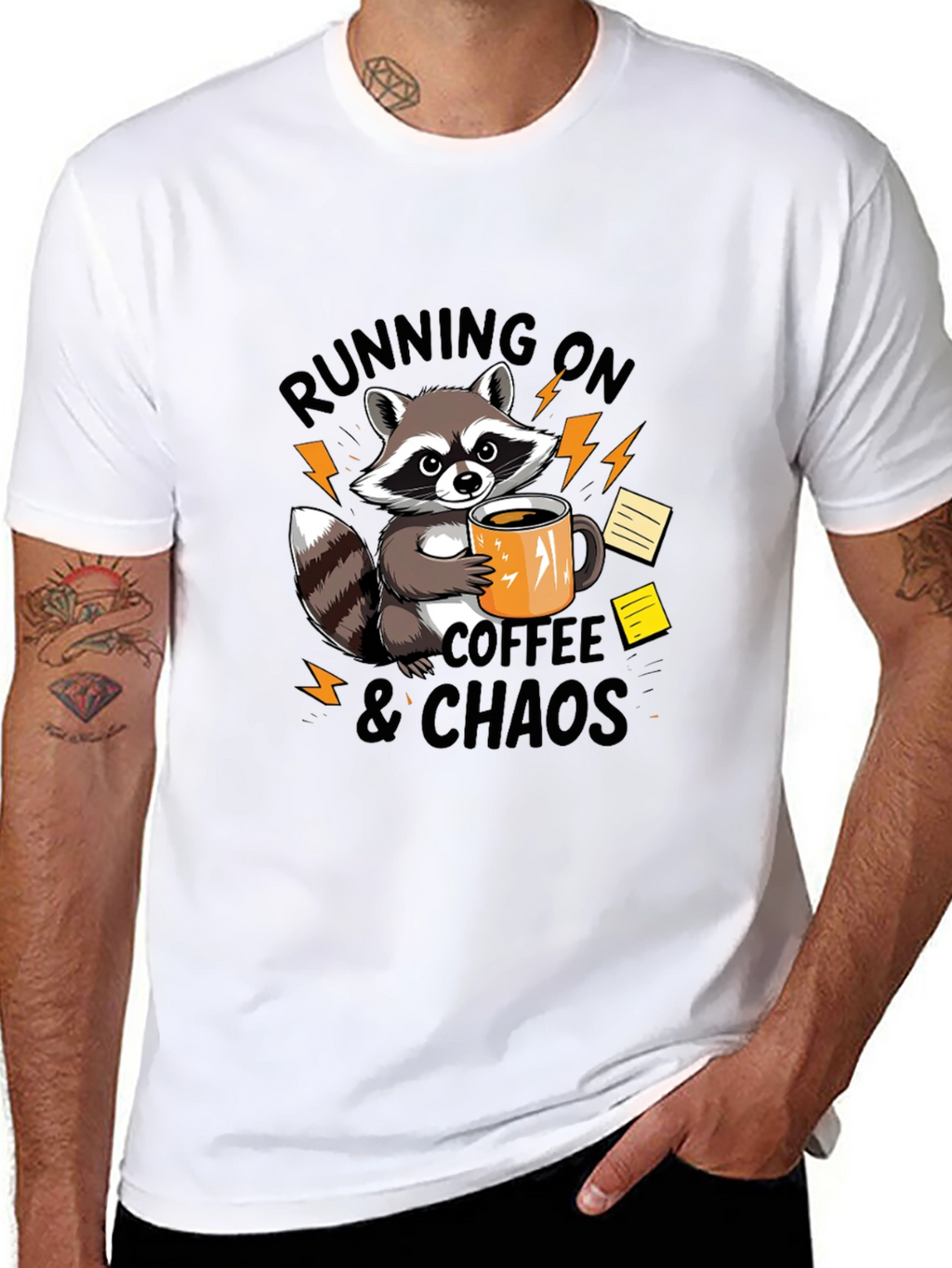 Running on Coffee & Chaos Raccoon Graphic T-Shirt