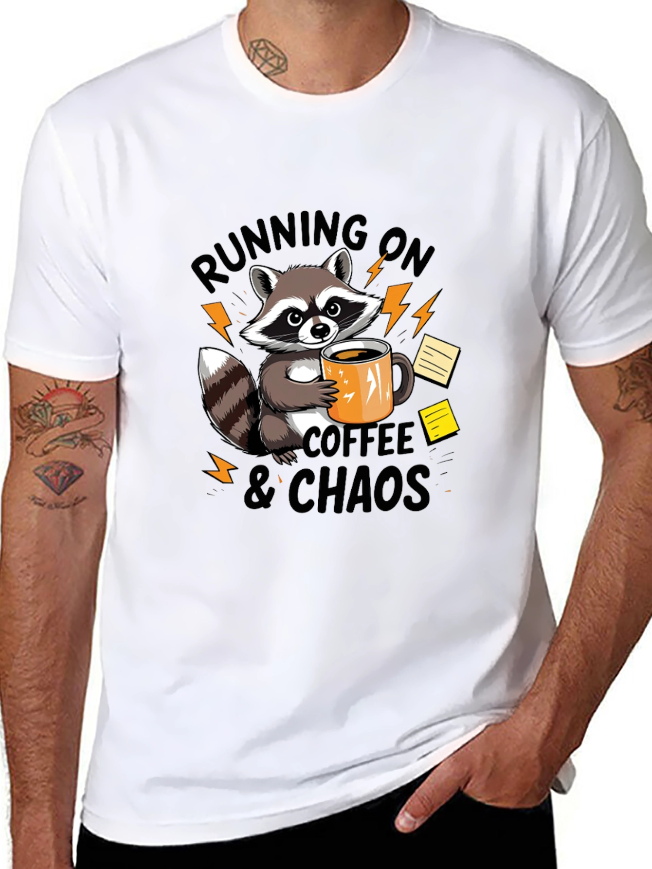 Running on Coffee & Chaos Raccoon Graphic T-Shirt