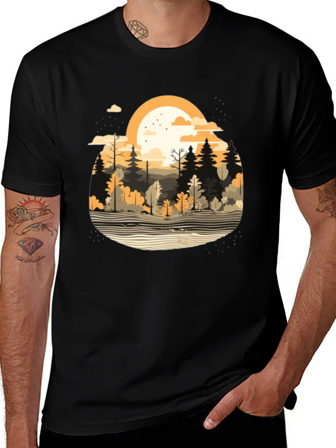 Nature Scene Black T-Shirt