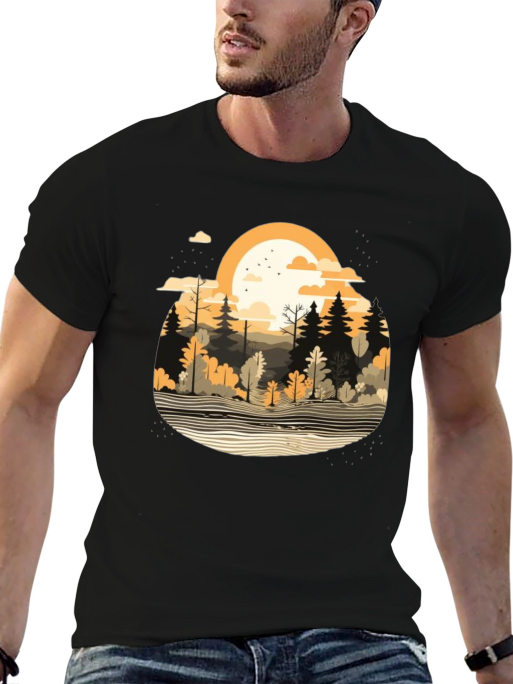 Nature Scene Black T-Shirt
