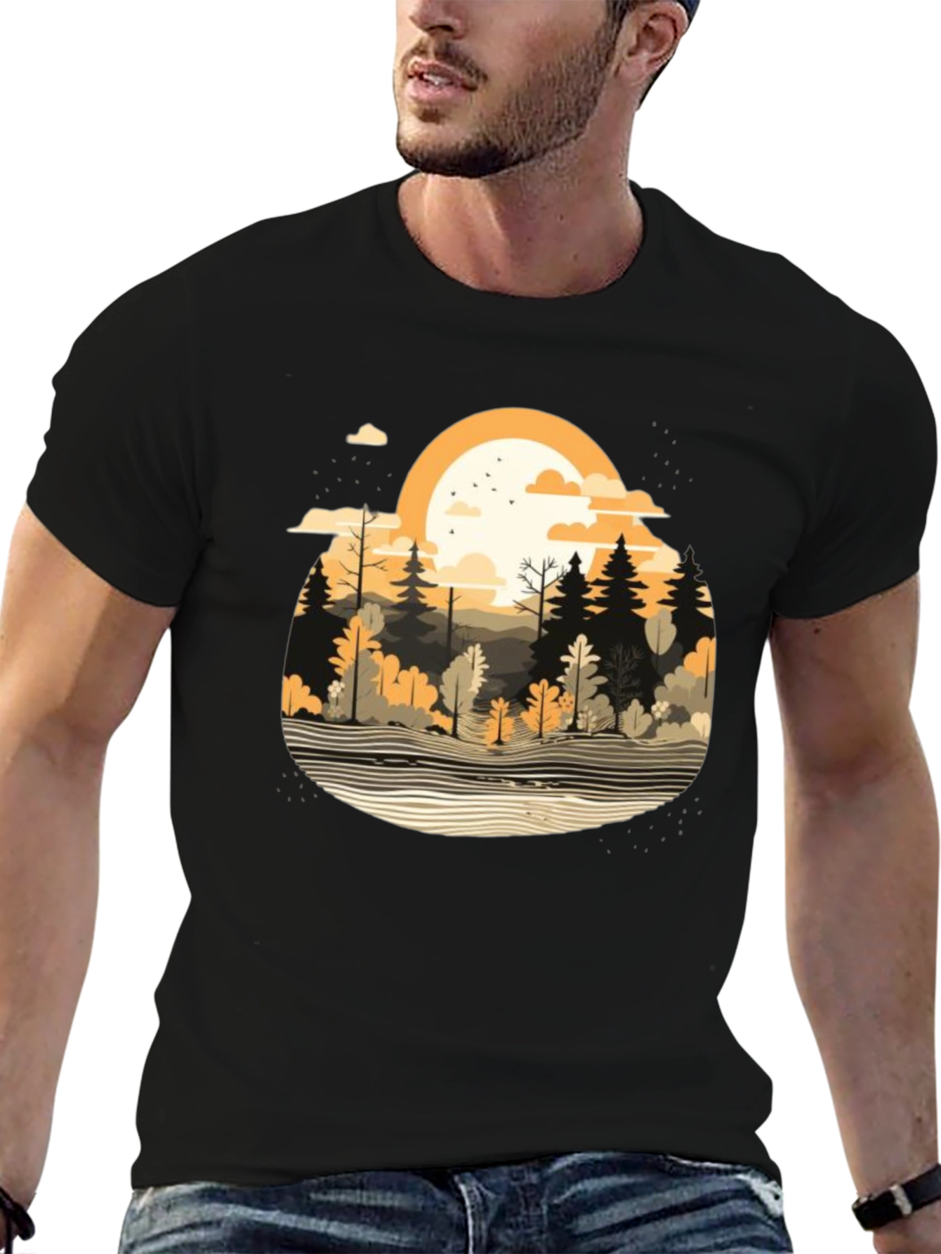 Nature Scene Black T-Shirt