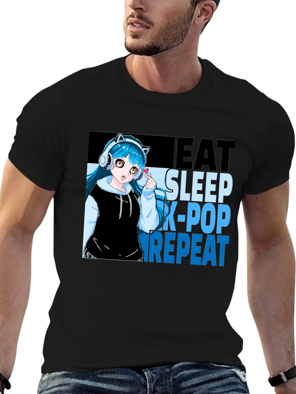 Eat Sleep K-Pop Repeat Anime Graphic Tee