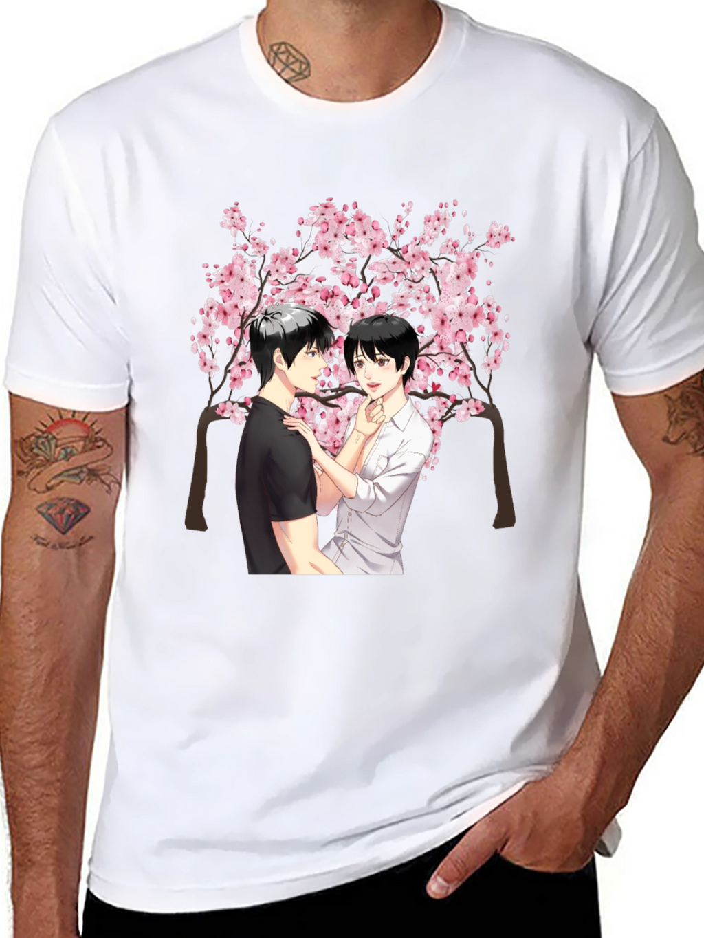 Anime Cherry Blossom Graphic Black T-Shirt