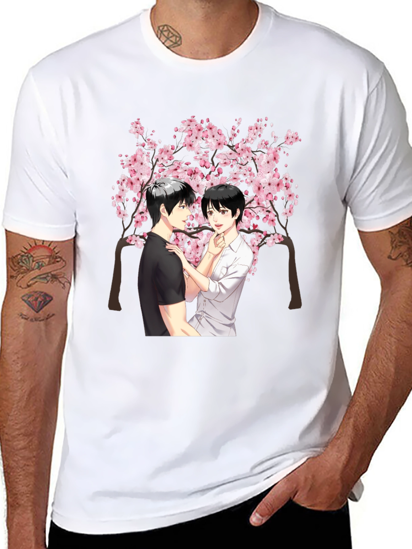 Anime Cherry Blossom Graphic Black T-Shirt