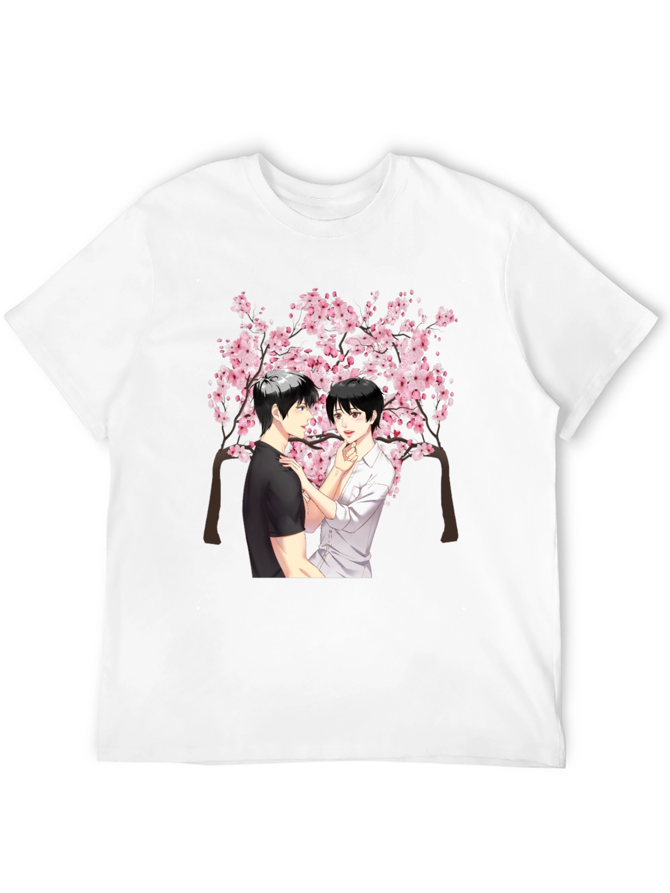Anime Cherry Blossom Graphic Black T-Shirt