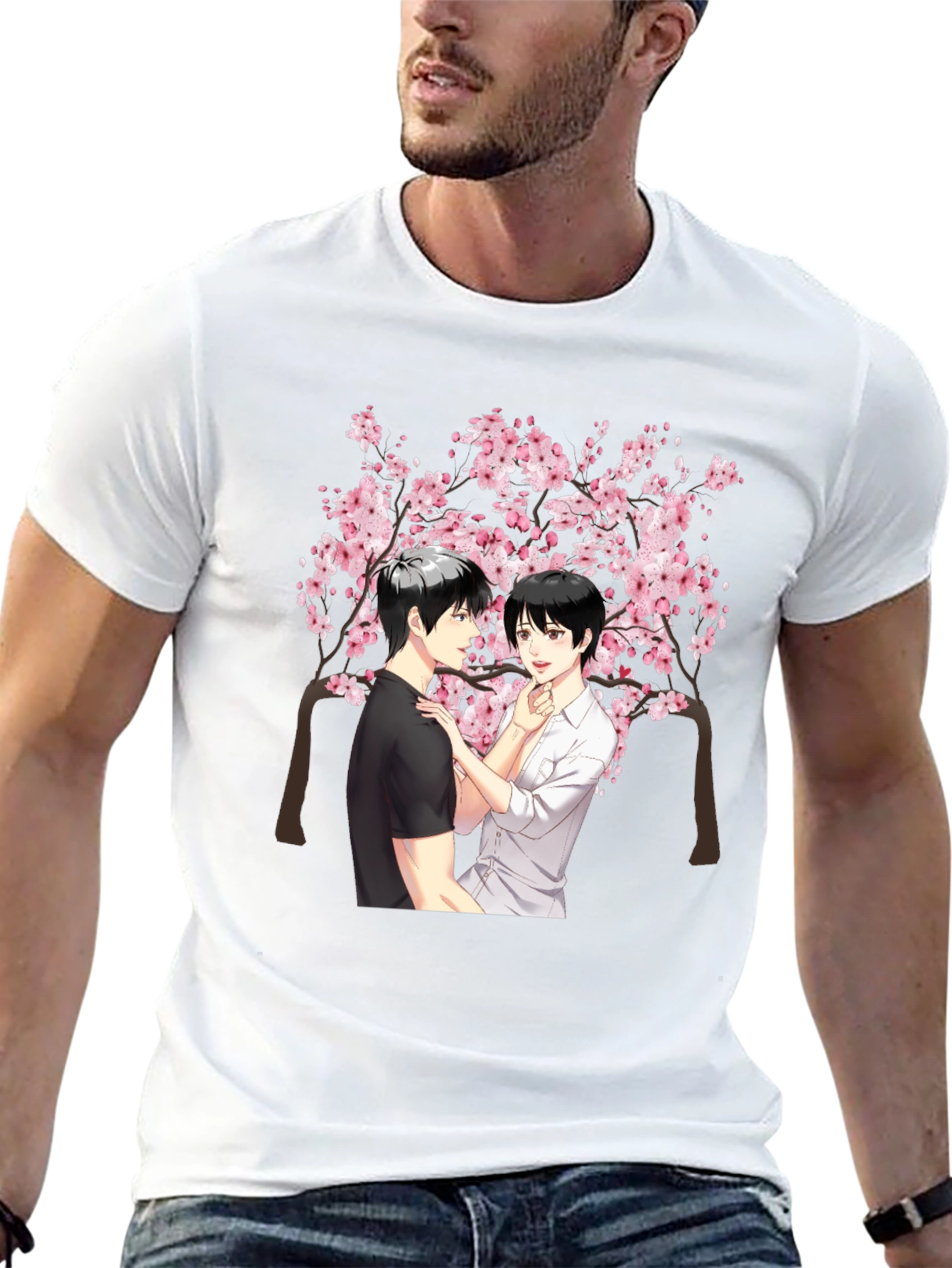 Anime Cherry Blossom Graphic Black T-Shirt