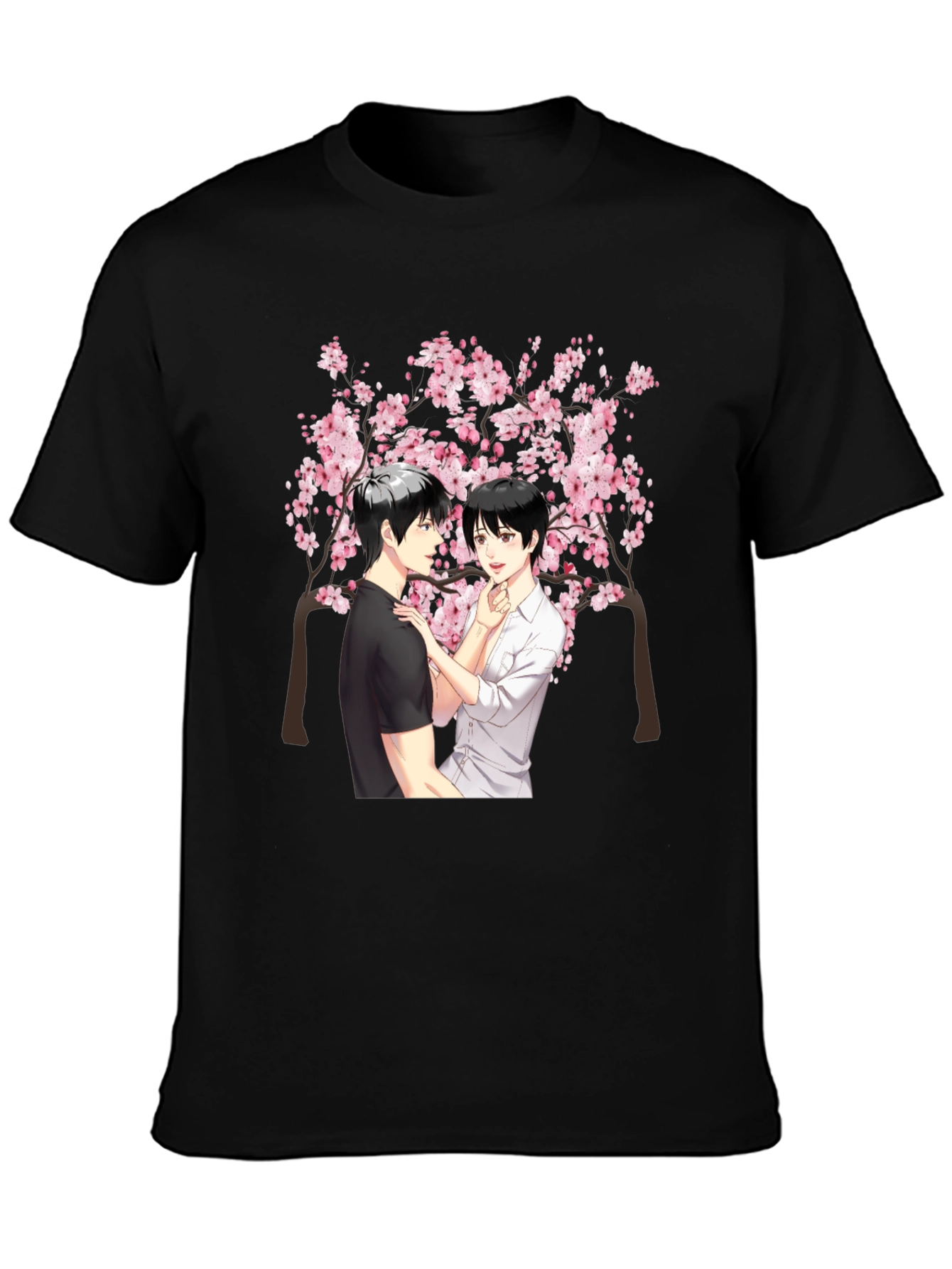 Anime Cherry Blossom Graphic Black T-Shirt