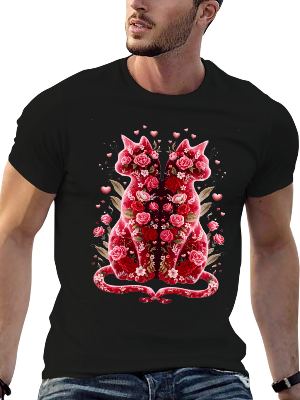Floral Cat Lover T-Shirt - Valentines Day Edition