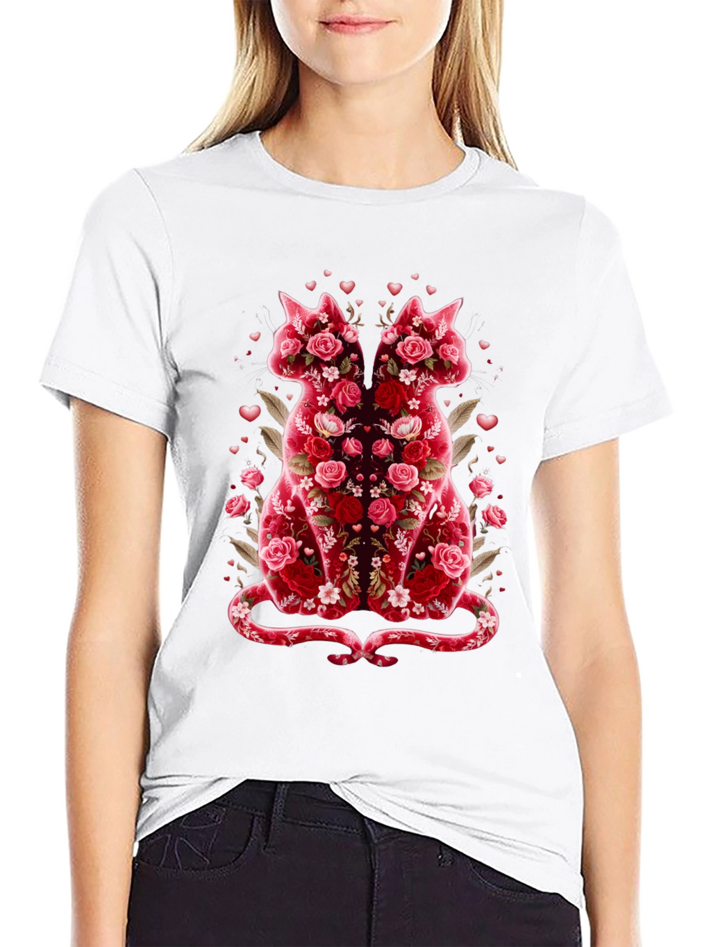 Floral Cat Lover T-Shirt - Valentines Day Edition
