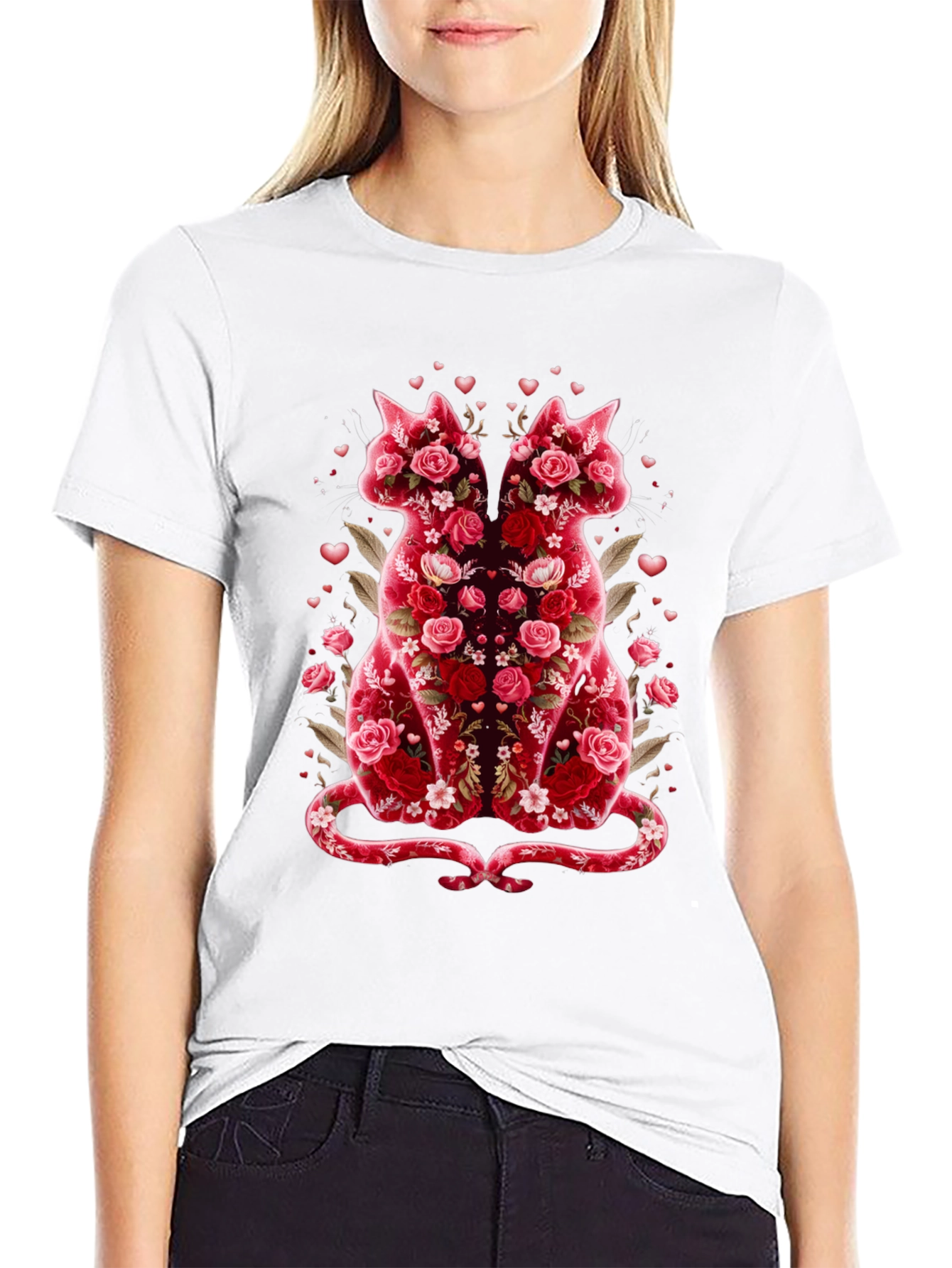 Floral Cat Lover T-Shirt - Valentines Day Edition
