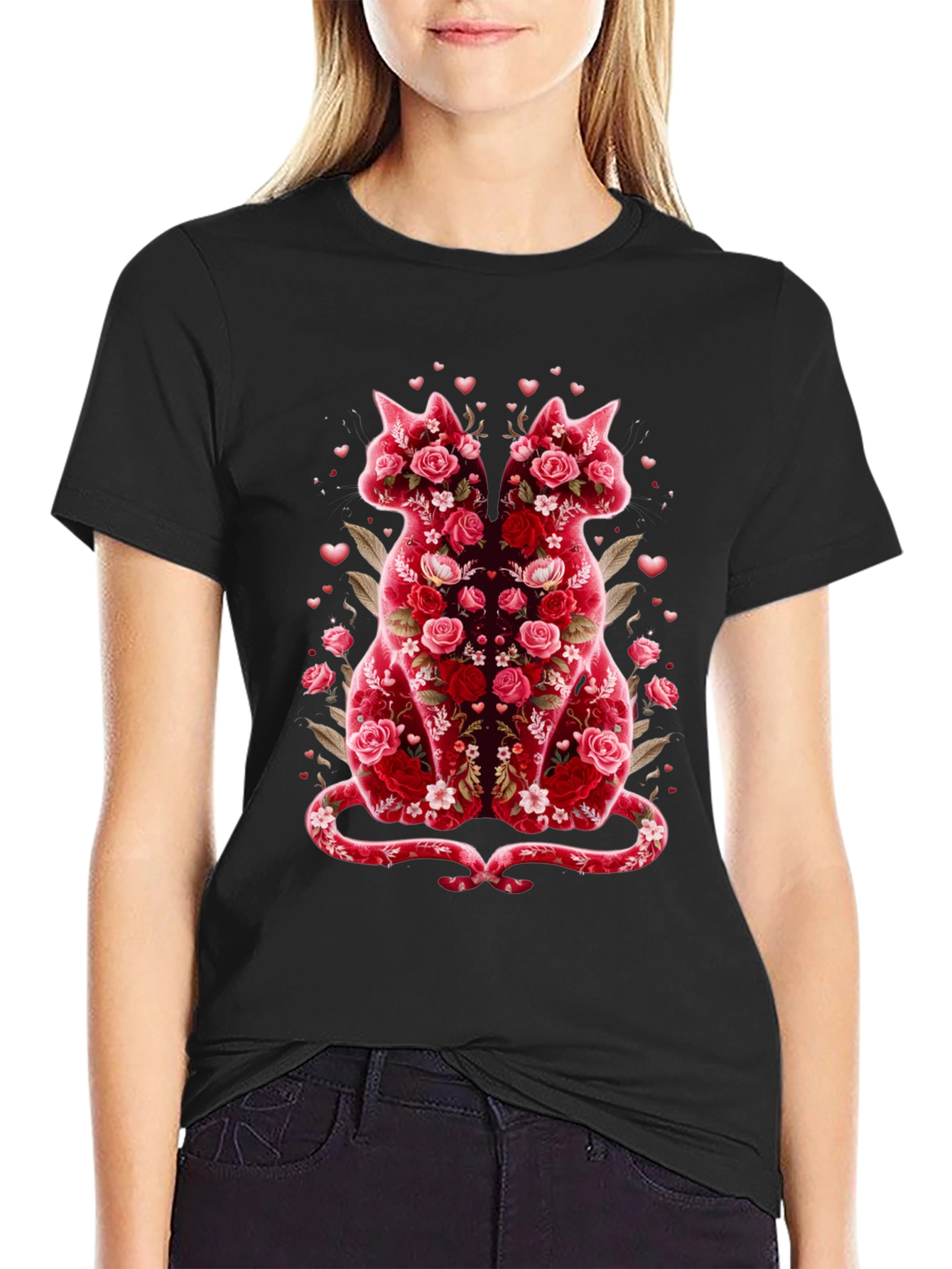 Floral Cat Lover T-Shirt - Valentines Day Edition
