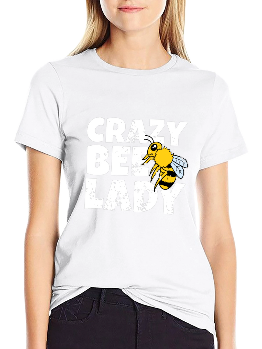 Crazy Bee Lady Graphic Tee - Black Cotton Blend