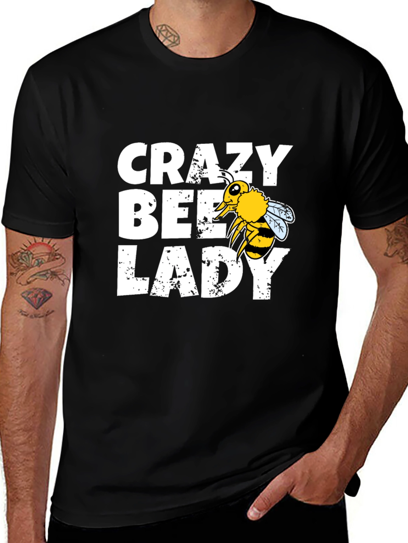 Crazy Bee Lady Graphic Tee - Black Cotton Blend