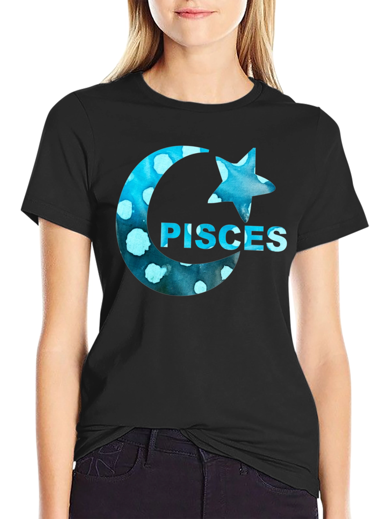 Pisces Zodiac T-Shirt - Blue Watercolor Design