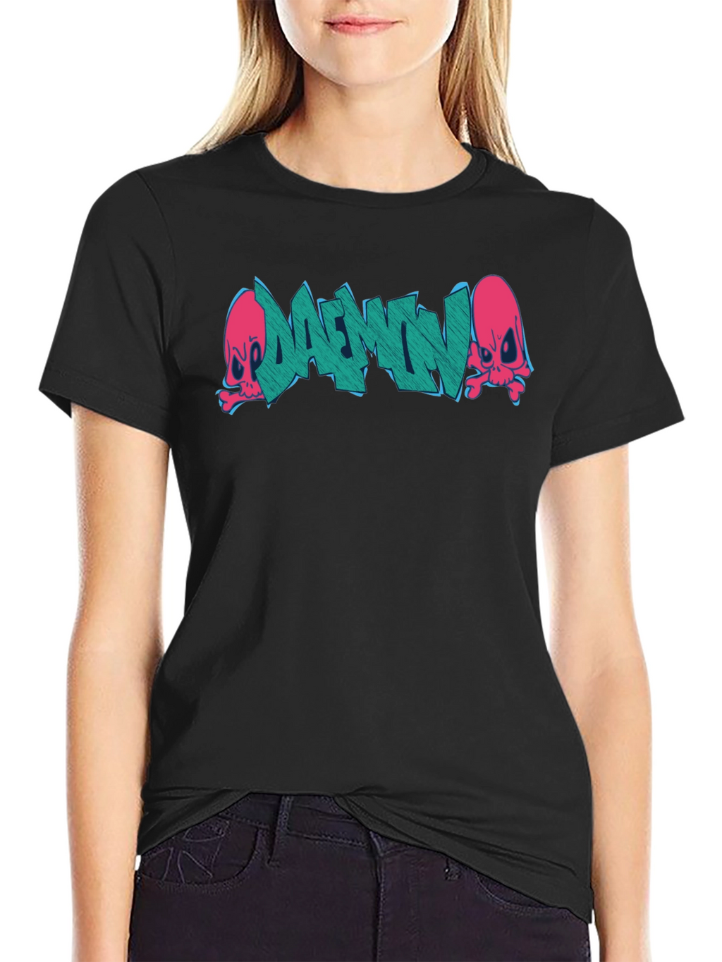 Daemon Graffiti Graphic T-Shirt - Black