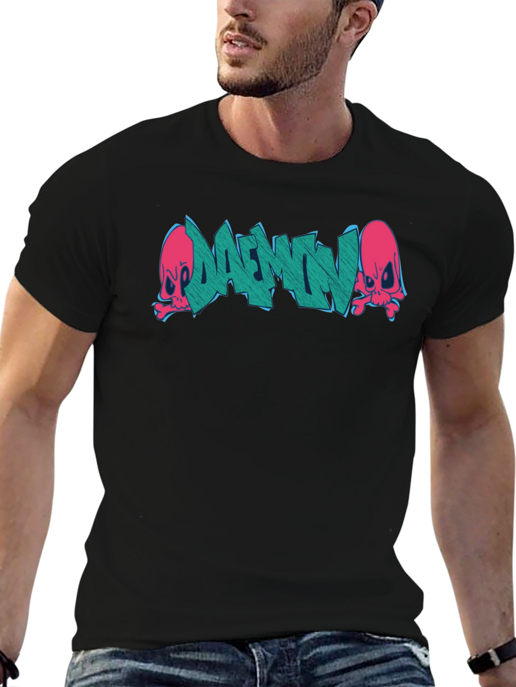 Daemon Graffiti Graphic T-Shirt - Black