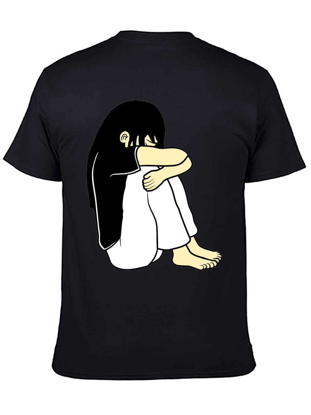 Black T-Shirt with Cartoon Girl Design