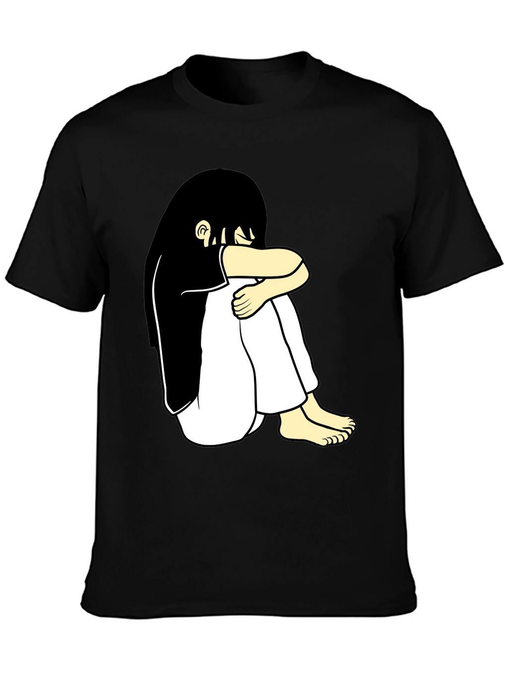 Black T-Shirt with Cartoon Girl Design