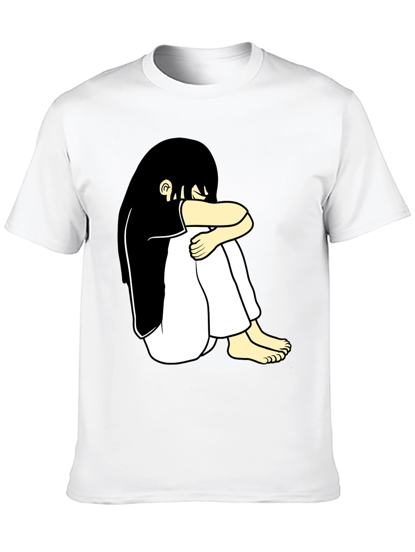 Black T-Shirt with Cartoon Girl Design