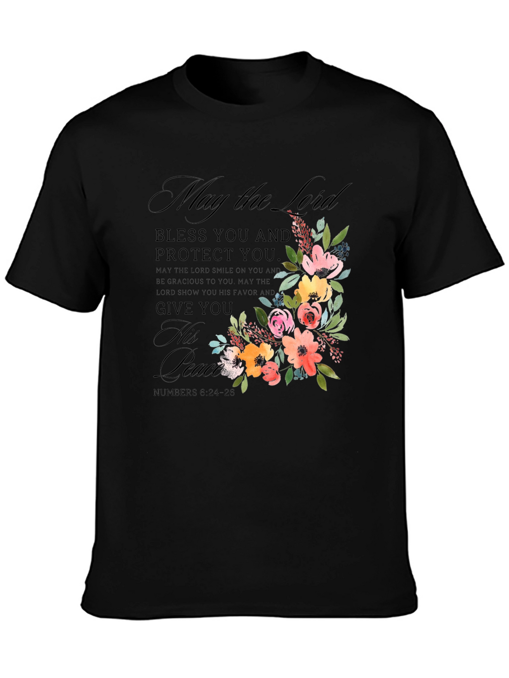 Floral Blessed Black T-Shirt for Men