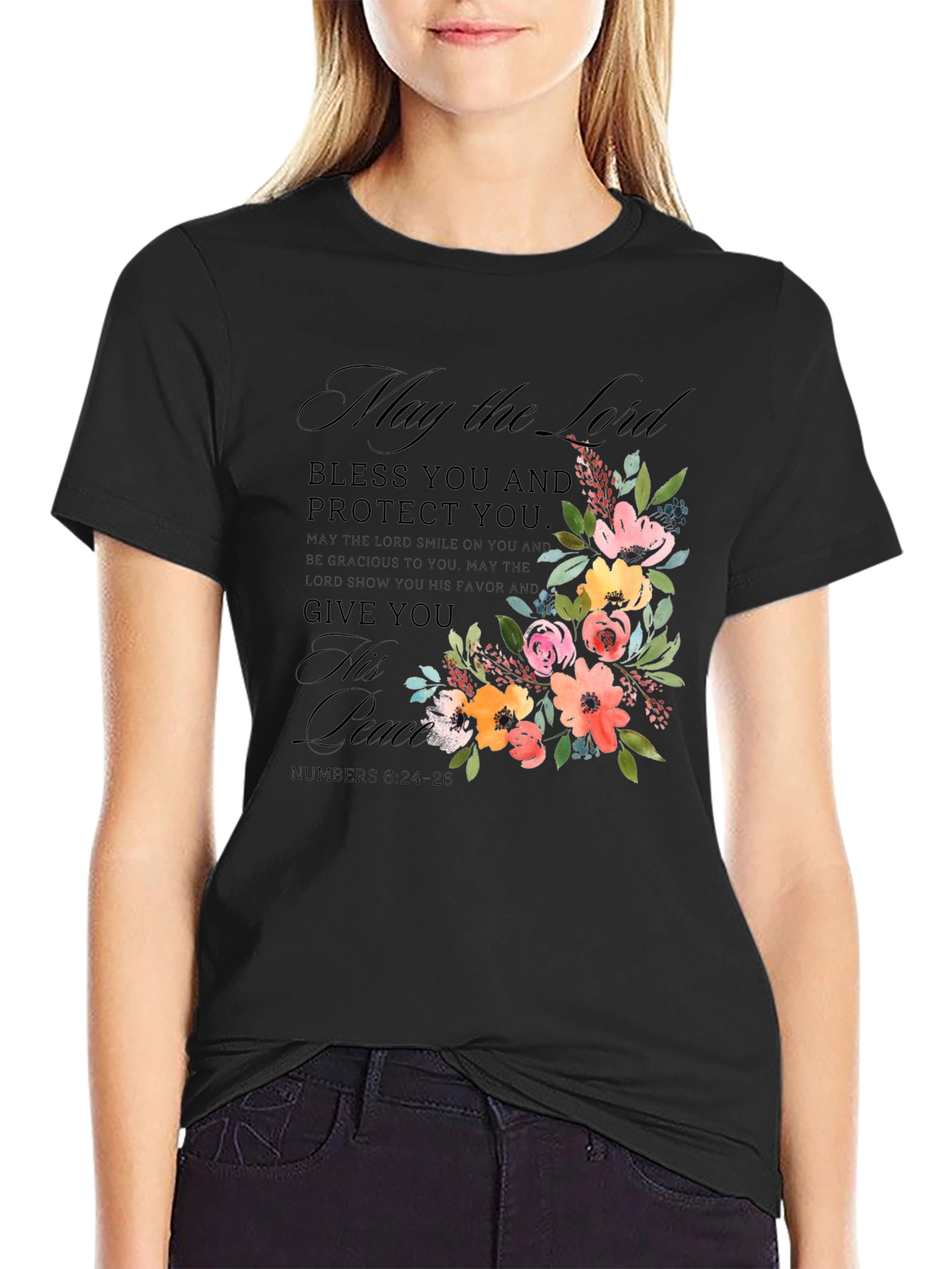 Floral Blessed Black T-Shirt for Men