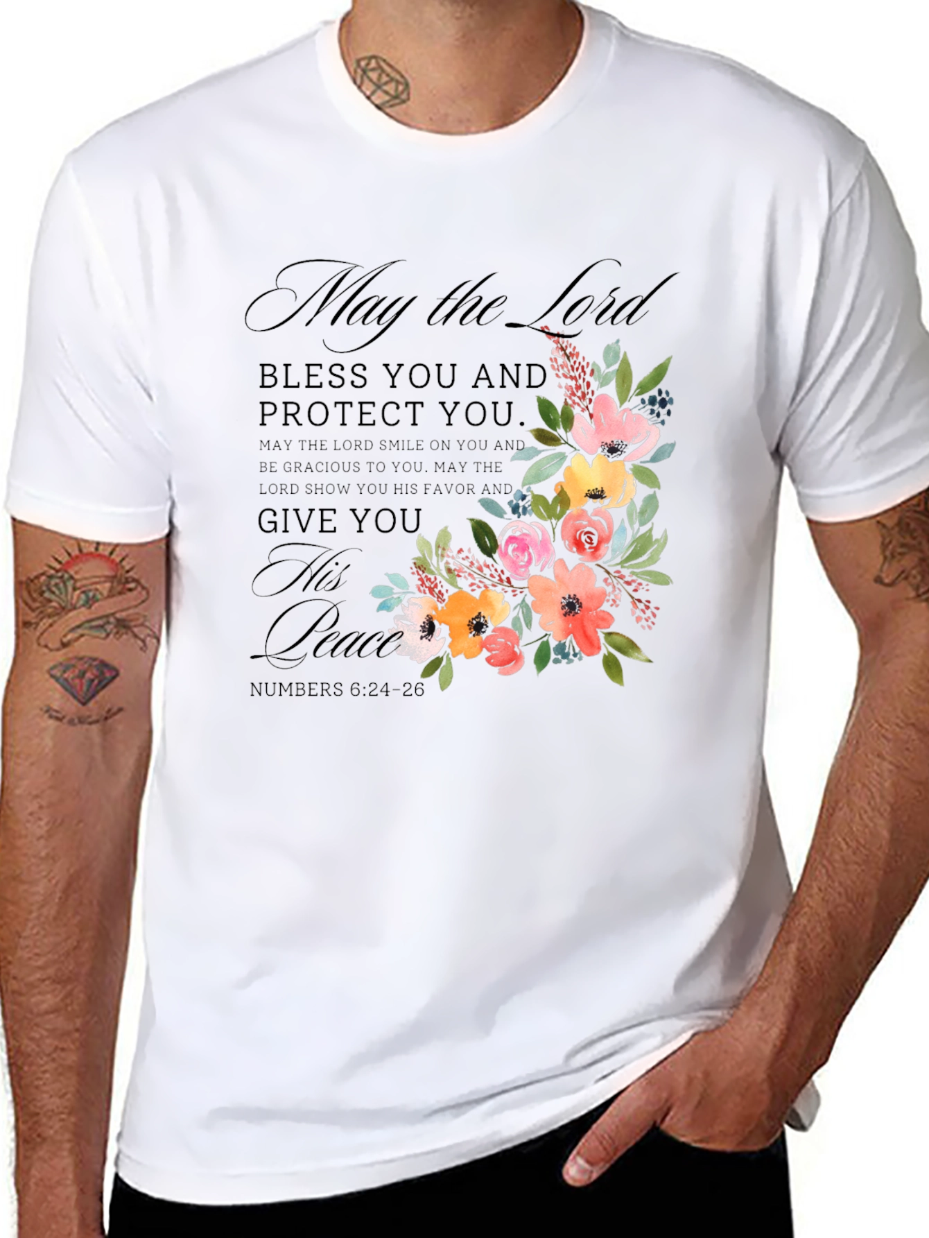 Floral Blessed Black T-Shirt for Men