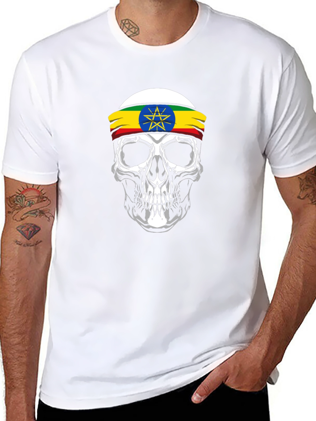 Ethiopian Flag Skull Graphic T-Shirt