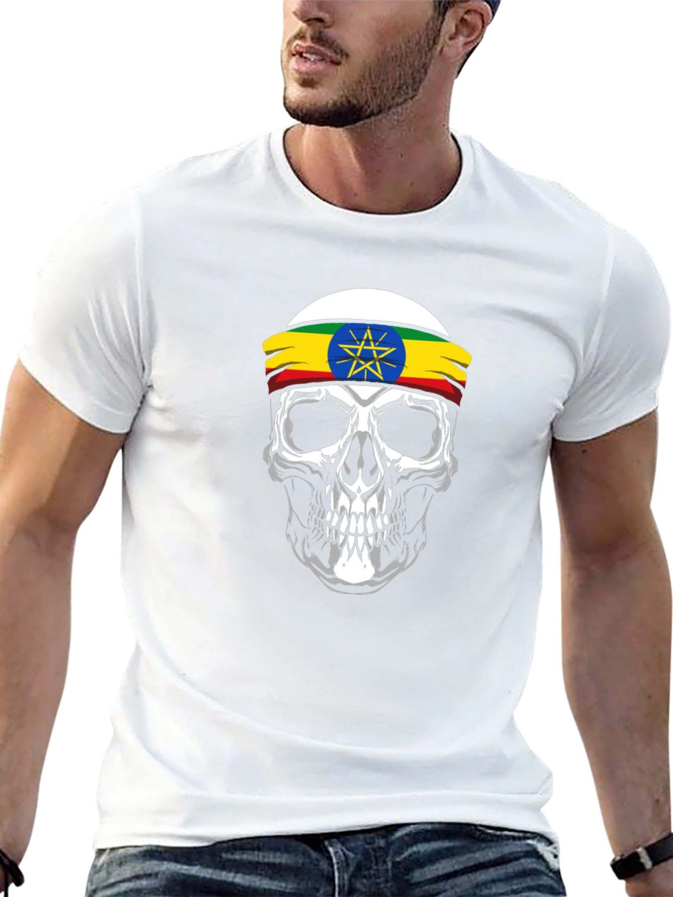 Ethiopian Flag Skull Graphic T-Shirt