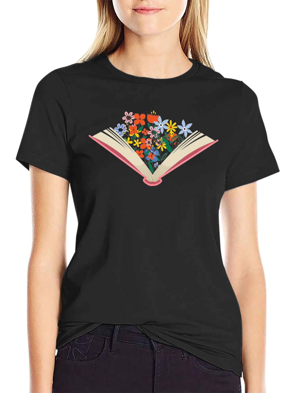 Floral Bookworm T-Shirt - Unisex Black Tee