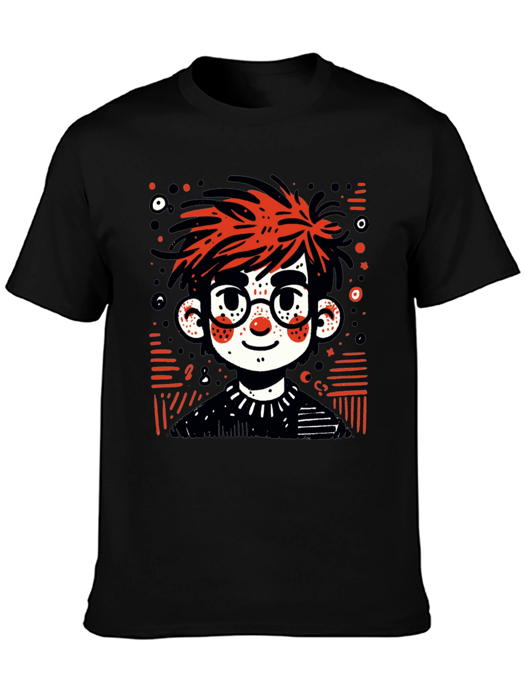 Cartoon Boy Graphic Tee - Black T-Shirt