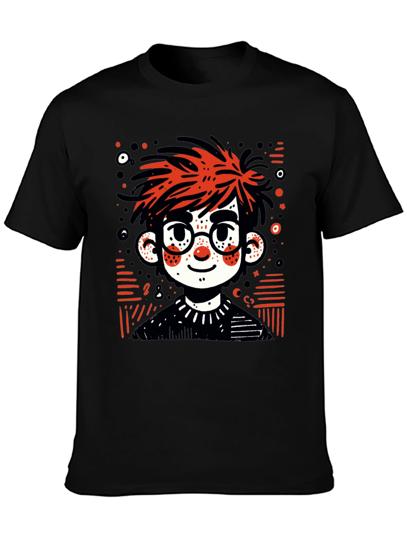 Cartoon Boy Graphic Tee - Black T-Shirt